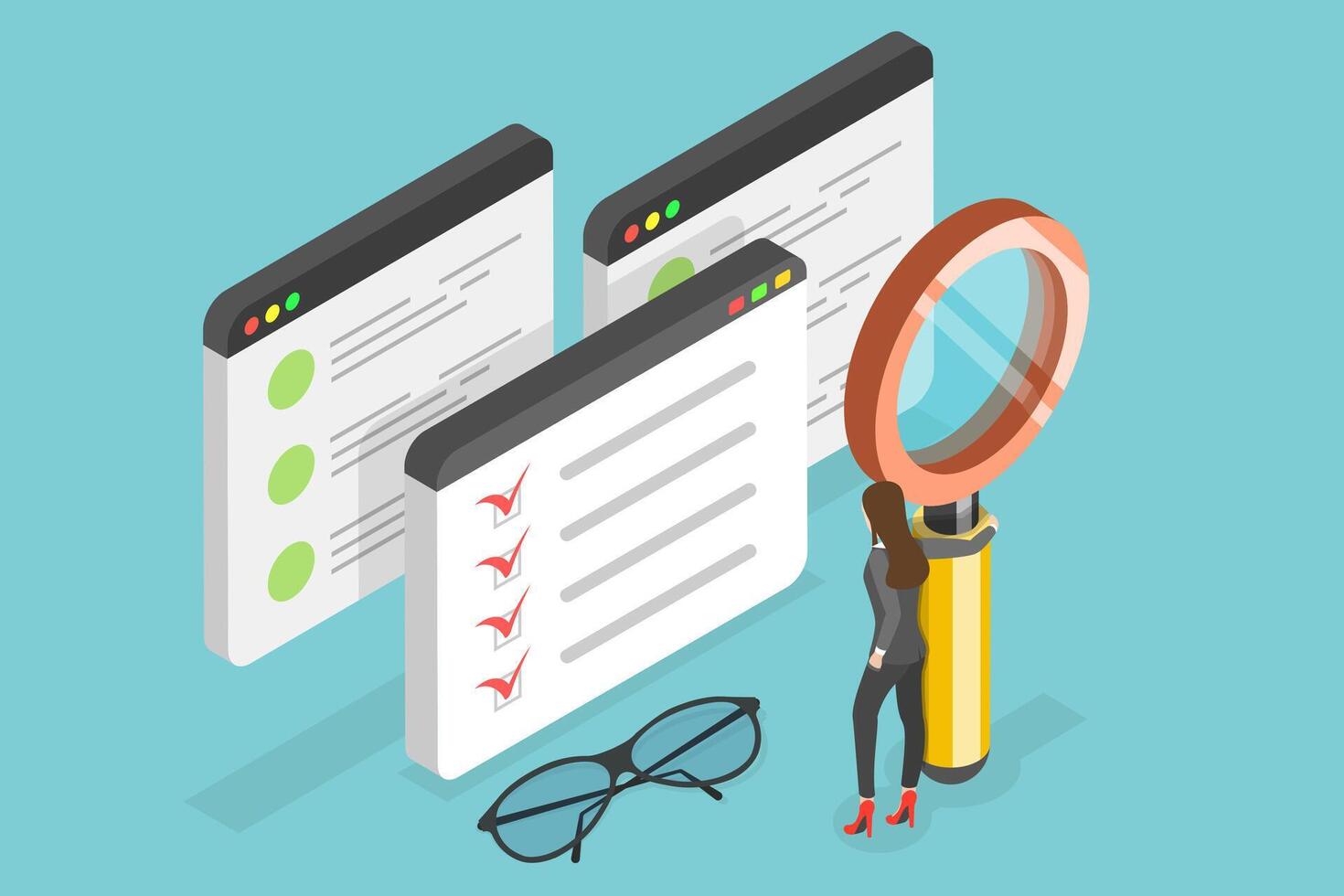 3D Isometric Flat Illustration of Comparison , Pros and Cons vector