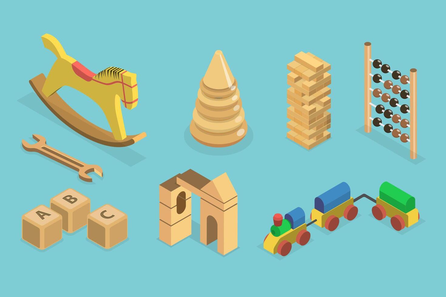 3D Isometric Flat Set of Montessori Wood Toys, Playthings for Baby Development vector