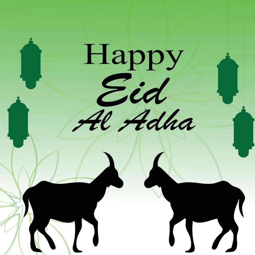 Green Eid Al Adha Greeting with Goat and Floral Decorations vector