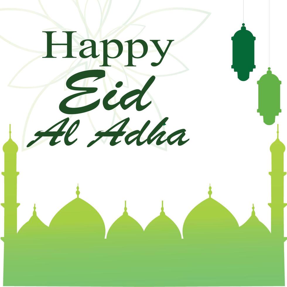 Eid al-Adha Mubarak Card with Mosques and Lanterns vector