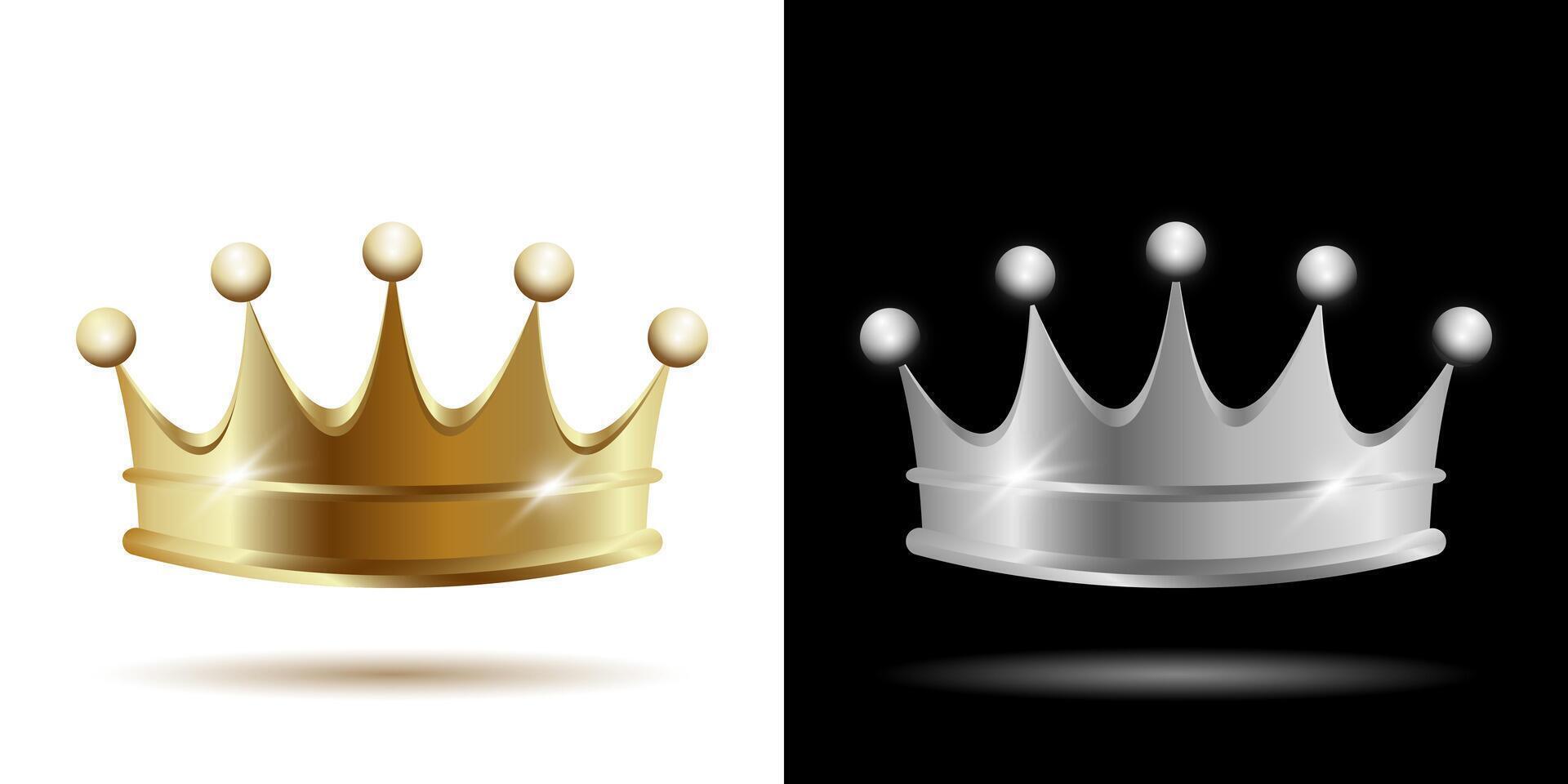 Set of gold and silver, platinum crowns vector