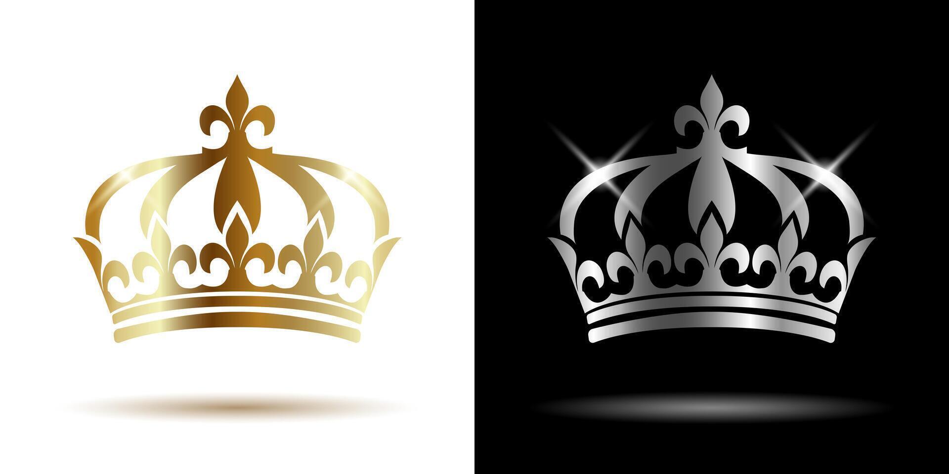 Set of gold and silver crowns vector