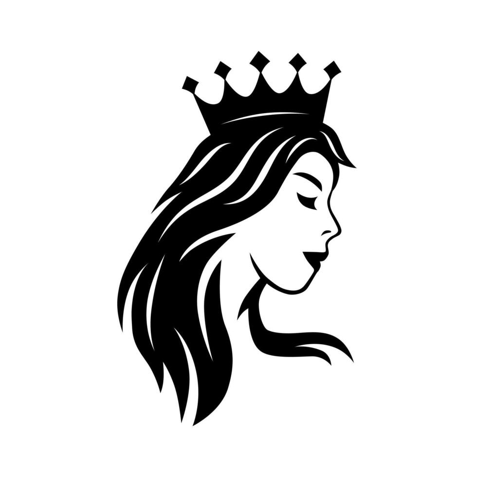 silhouette logo of queen's face with crown vector