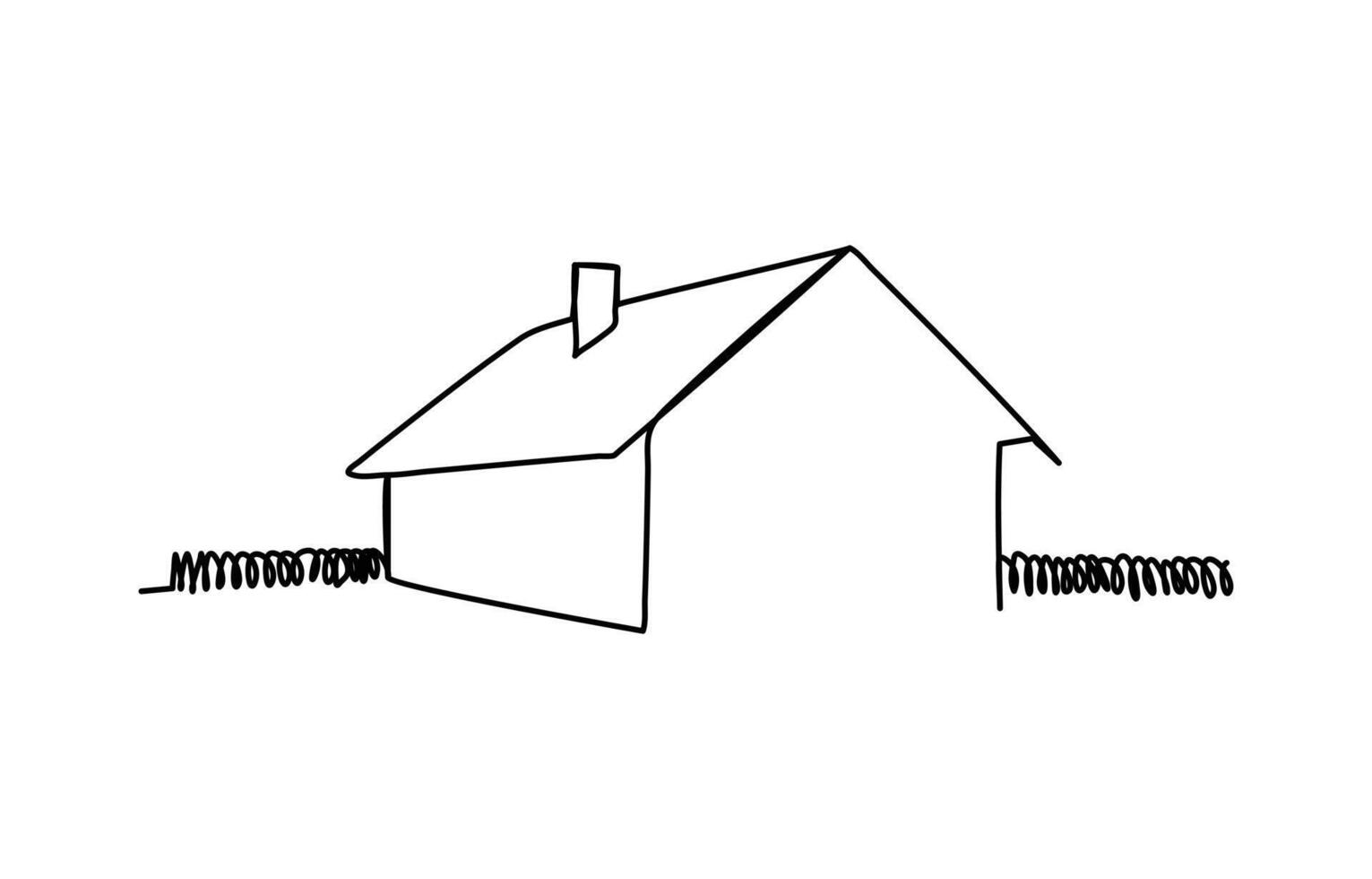 Lake house in the woods hand drawn line art vector