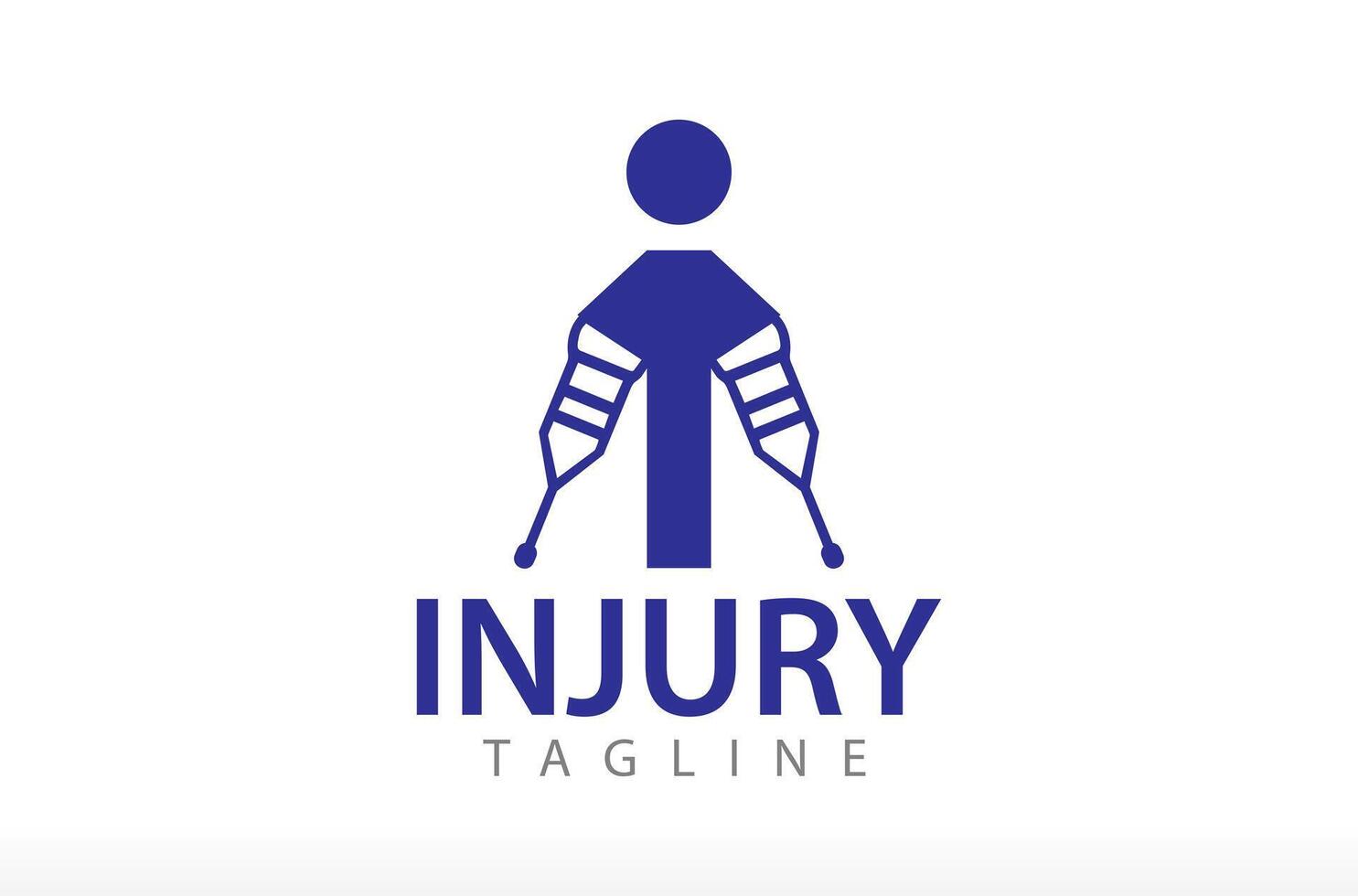 Letter I Injury Logo Design, Broken arm icon. Injured man accident. Leg broken Hospital patient with a hand Medical crutch, wheelchair patient, chiropractor orthopedic Icon Symbol Silhouette vector