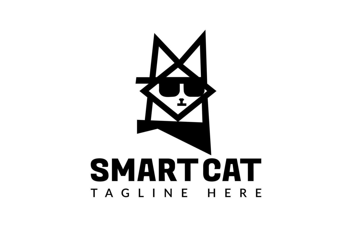 Modern Stylish Smart Cat Logo Design, cool cat wearing sunglasses logo, pet logo, kitten cat is a adorable animal on world, cat Icon Symbol Silhouette Illustration brand identity cat concept vector