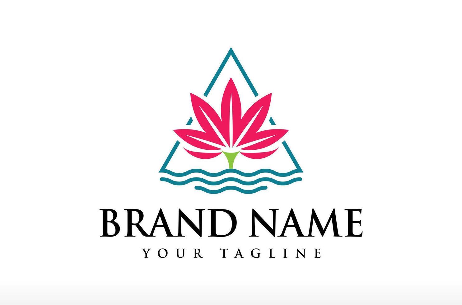 Tulip Flower in a Triangle Logo Design, floral logo, wellness logo, spa aesthetics logo, triangle shape with sea wave water river, tulip tree Icon Symbol Silhouette Illustration brand beauty vector