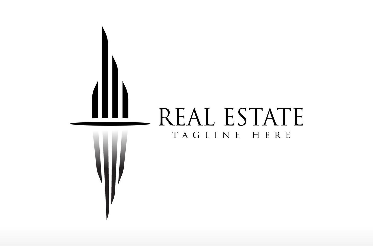 Real Estate Building With Reflecting Sea View Logo, modern building logo, modern real estate logo, minimal trendy tower design river sea wave Icon Symbol Silhouette Illustration brand business vector