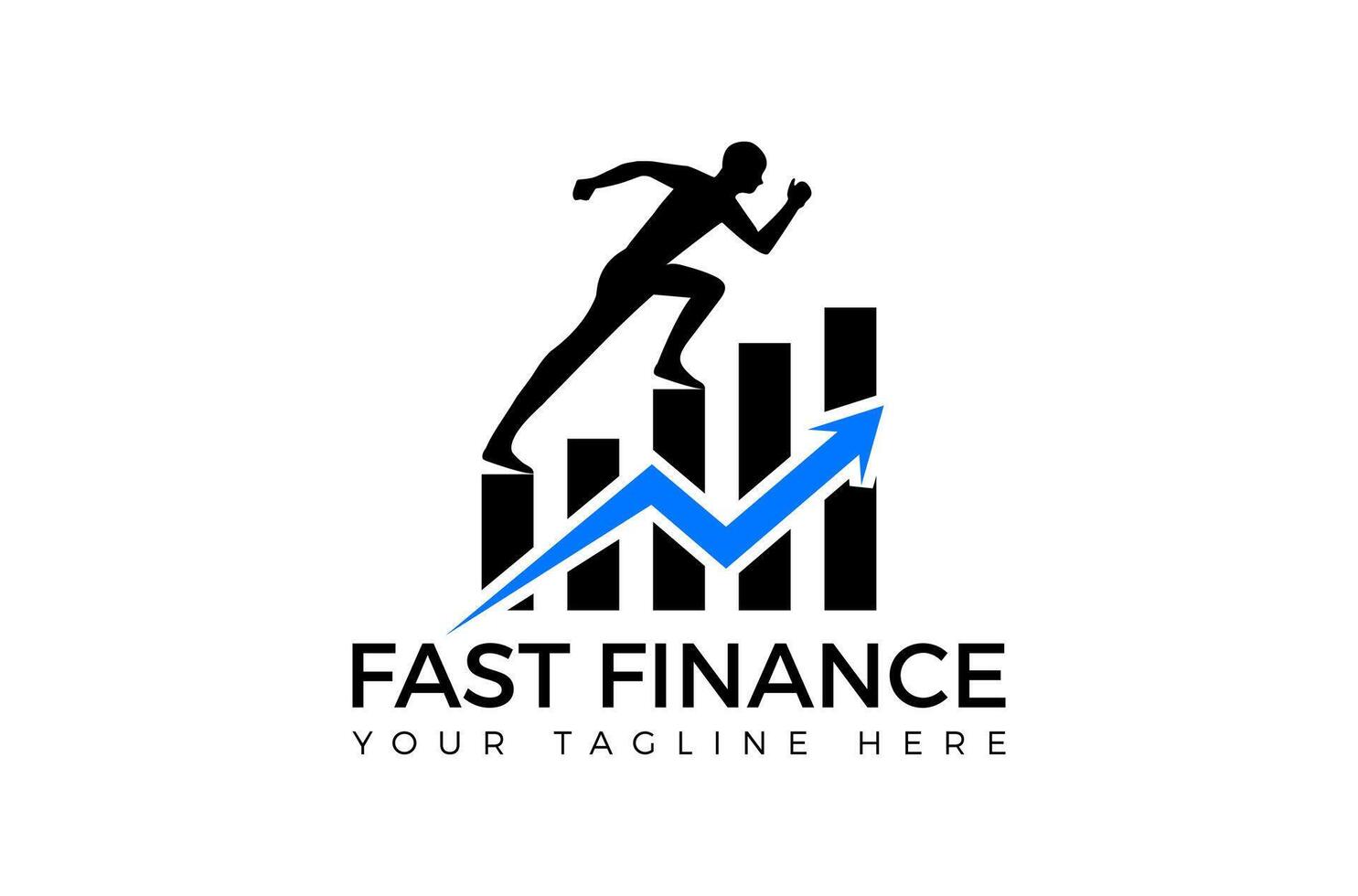 Fast Finance Logo Design, fast forward financial chart and graph market, fund rising fast growing business, businessman progress on the top up Icon Symbol Silhouette Illustration brand identity vector
