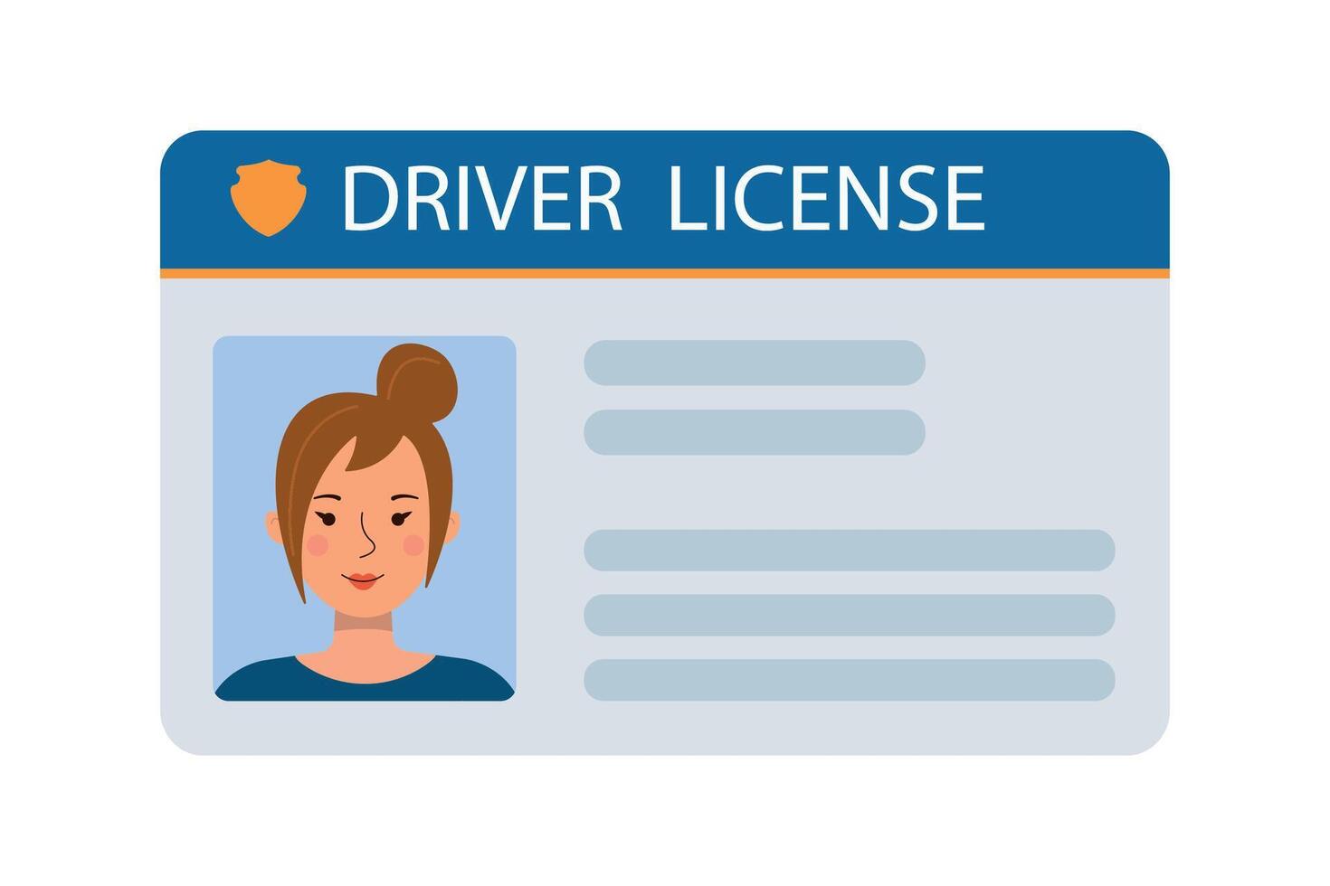 The car driver is ID card with a photo of a woman.Vehicle driver is identification card. Stamp, barcode, plastic identification card. illustration in a flat style. illustration vector