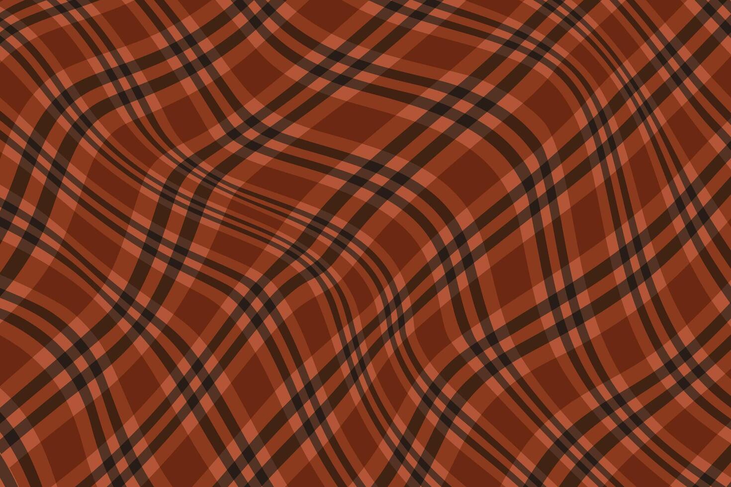 simple abstract dark orange color plaid line wavy pattern vibrant gingham checkered wavy pattern with diagonal lines wavy plaid fabric with brown and orange color palette vector