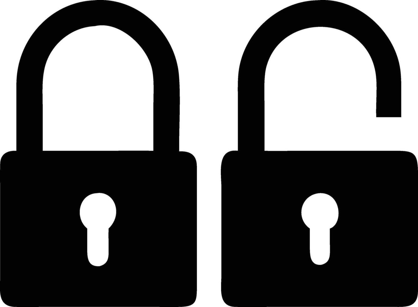 Black lock icons showcase security contrasting the unlocked icon in simple format vector