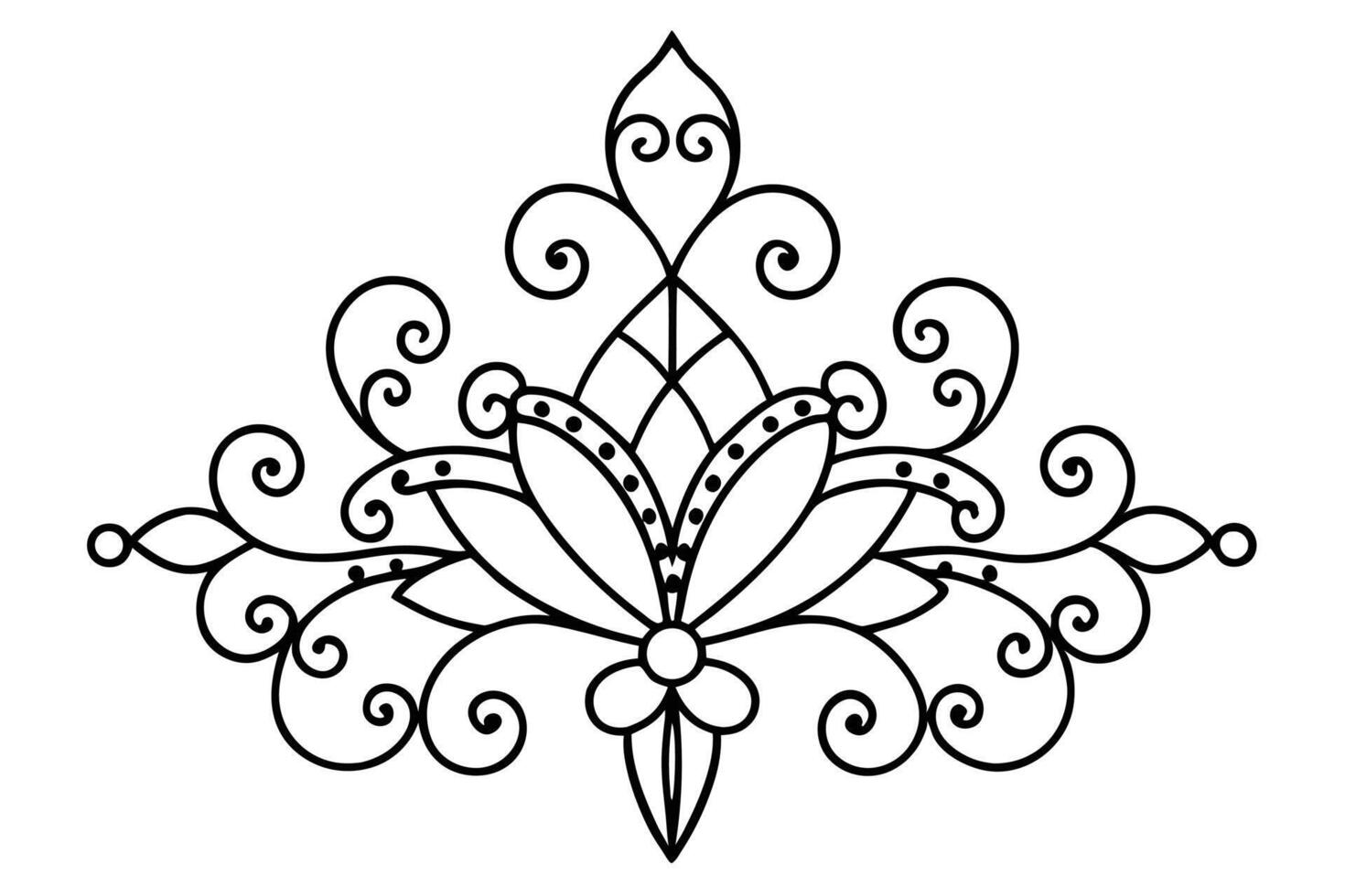 Floral emblem with swirls and flourishes in black offers elegant line work vector