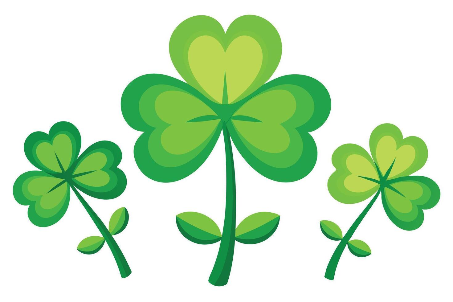 Three shamrocks bloom brightly, their vibrant green petals radiating cheerful luck on a white backdrop vector