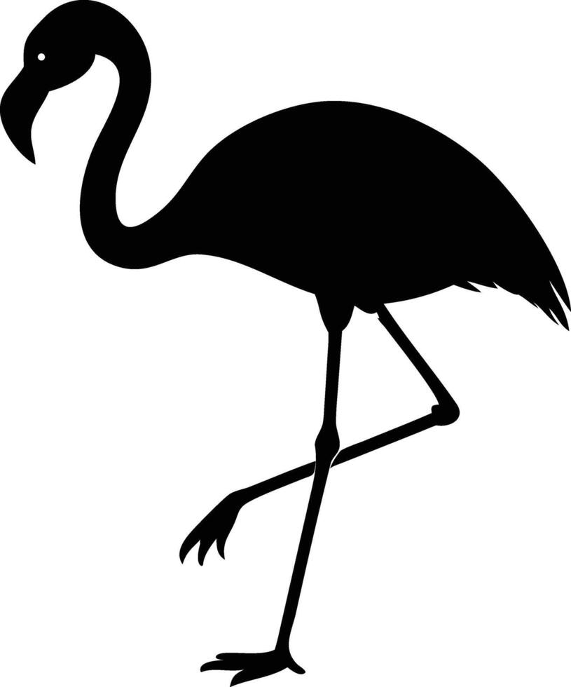 Elegant black flamingo stands gracefully on one leg against a simple white background vector