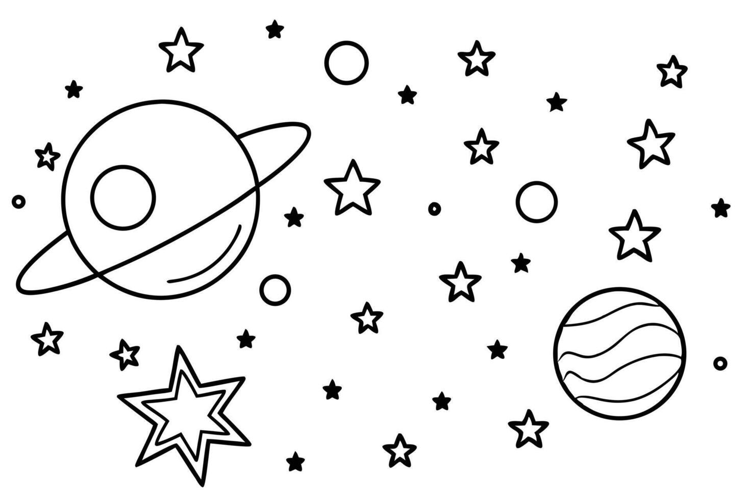 Delineated planets stars and circles float serenely against the clear white background of cosmic space vector