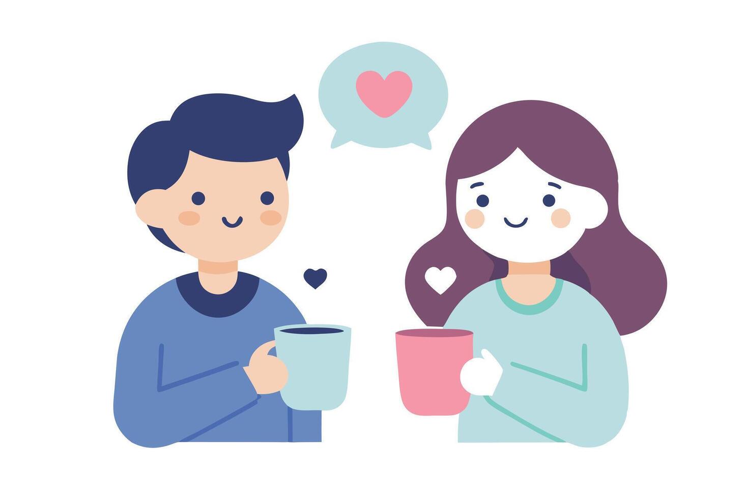 Happy cartoon couple drinking coffee and sharing love in a thought bubble vector