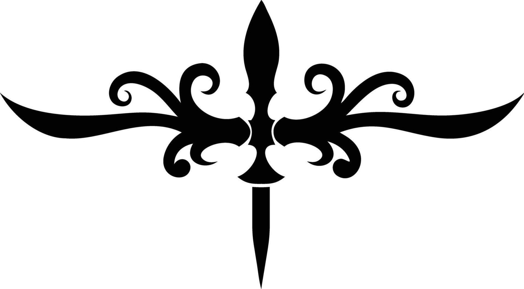 Ornamented black dagger is displayed with curving flourishes on both sides symmetrically vector