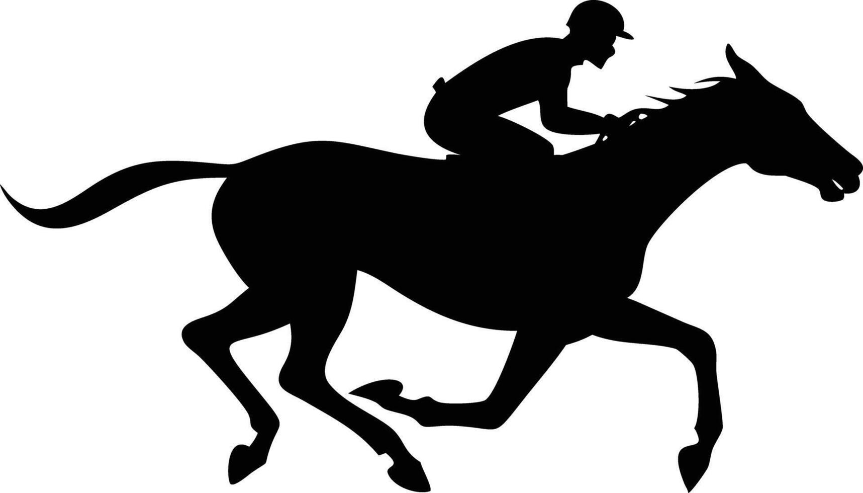A silhouetted jockey rapidly races on horseback in swift motion during competition vector
