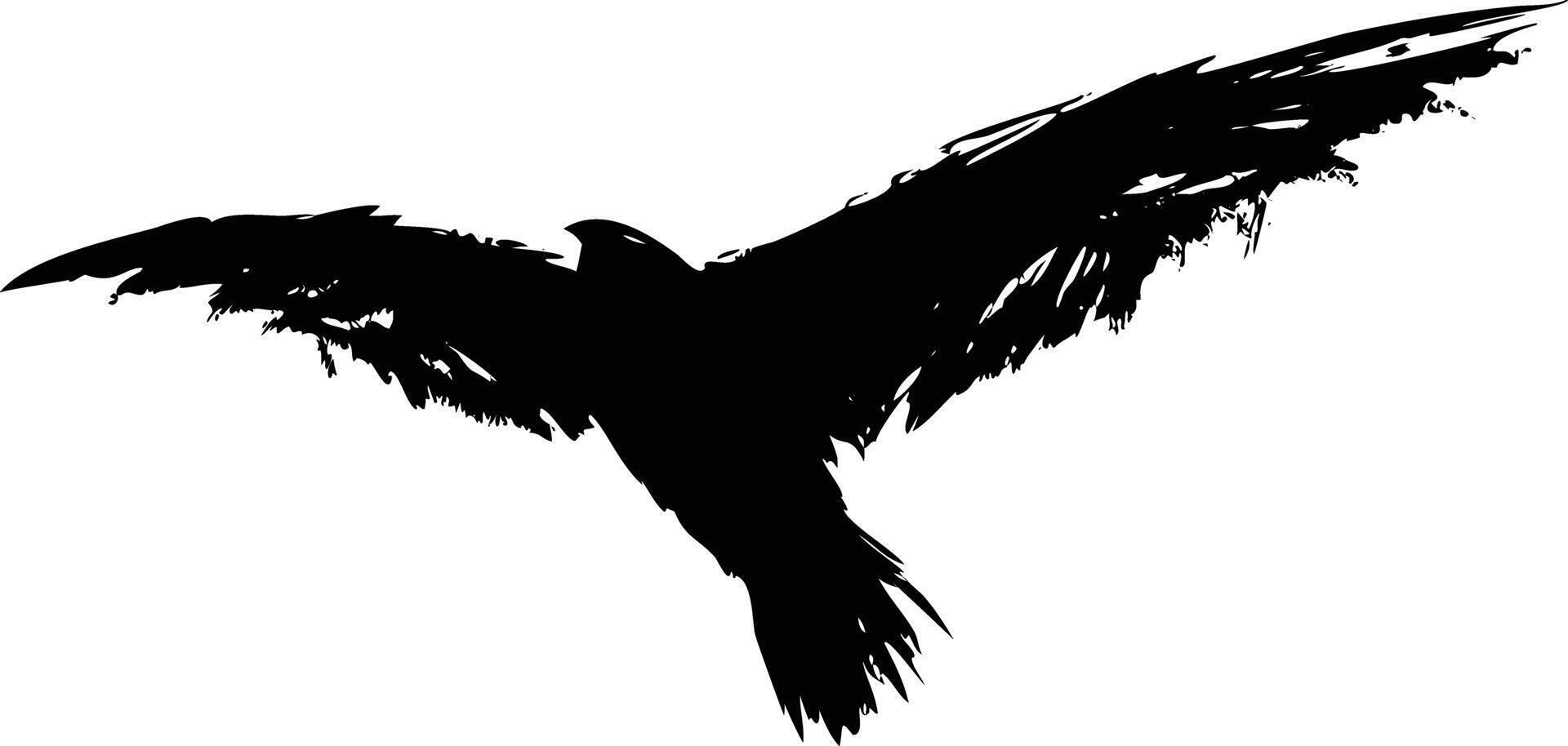 Distressed texture reveals a black bird silhouette with outspread wings soaring against a white backdrop vector