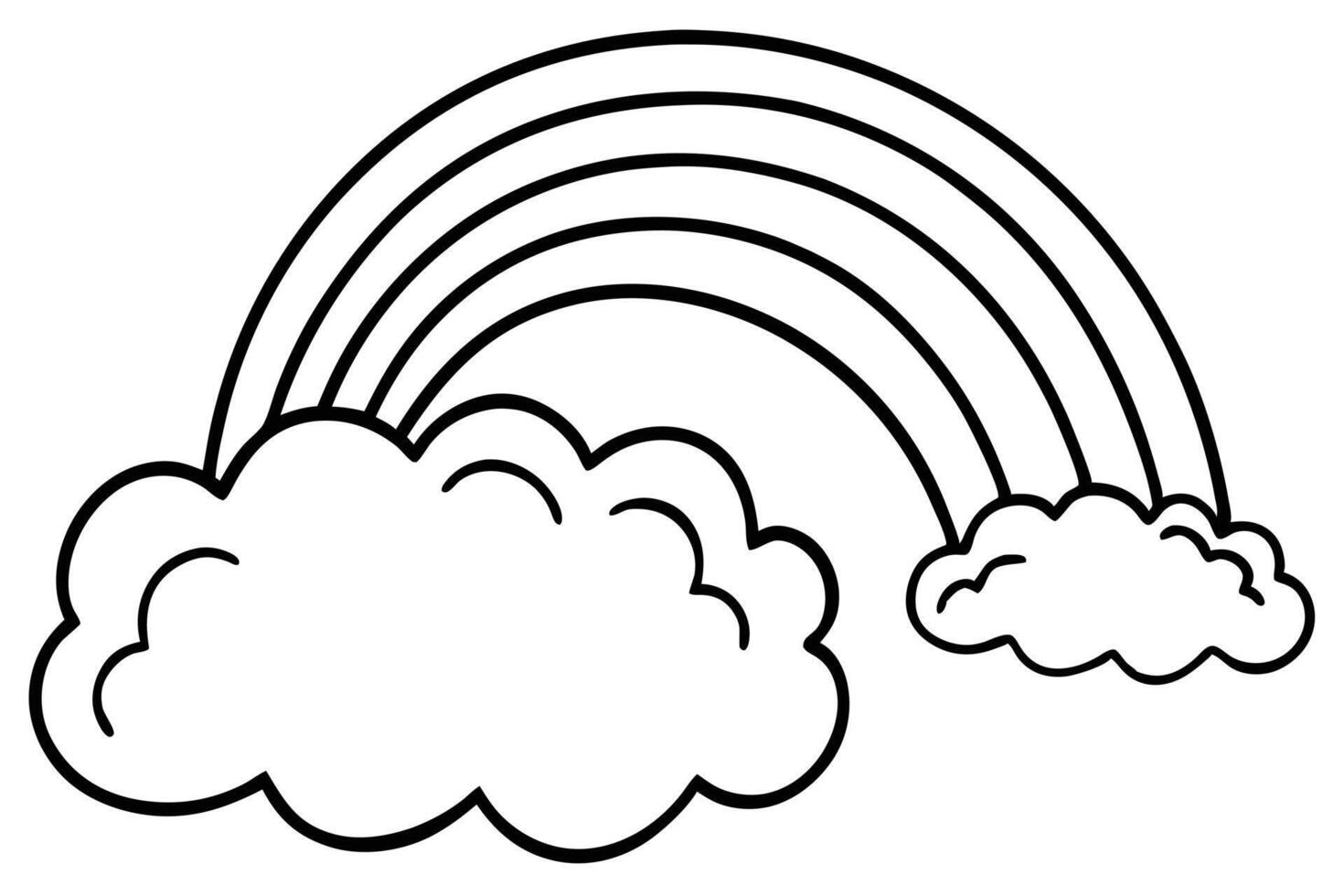 Black and white rainbow extends from a fluffy cloud to another cloud vector