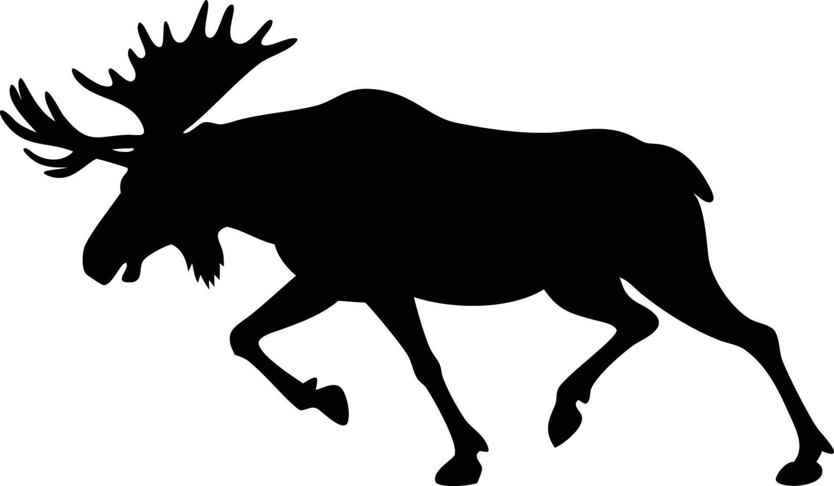 Majestic moose silhouette strides forward, its impressive antlers defining its powerful presence against white vector