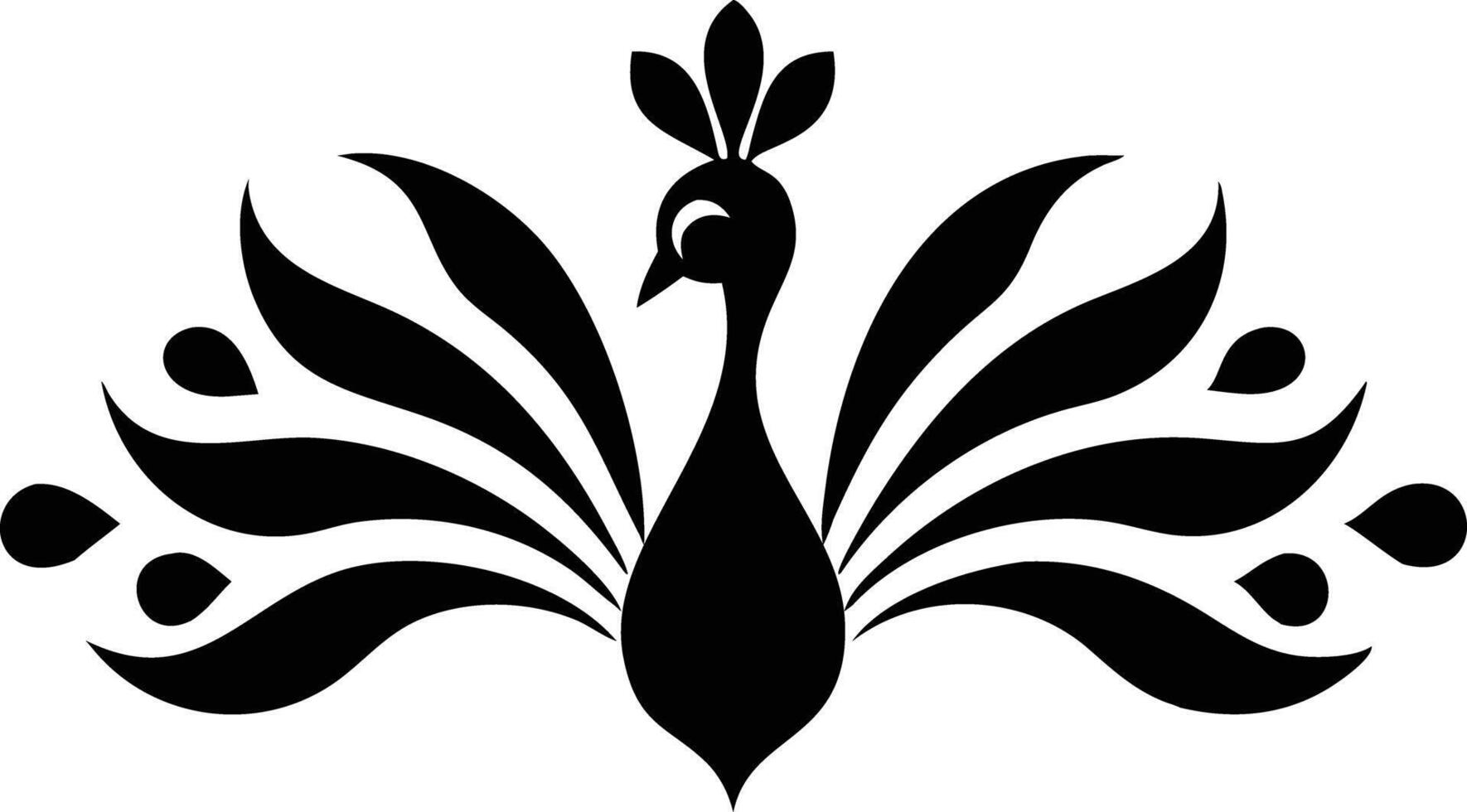 Elegant black silhouette of a peacock spreading its tail feathers creates a striking focal point vector