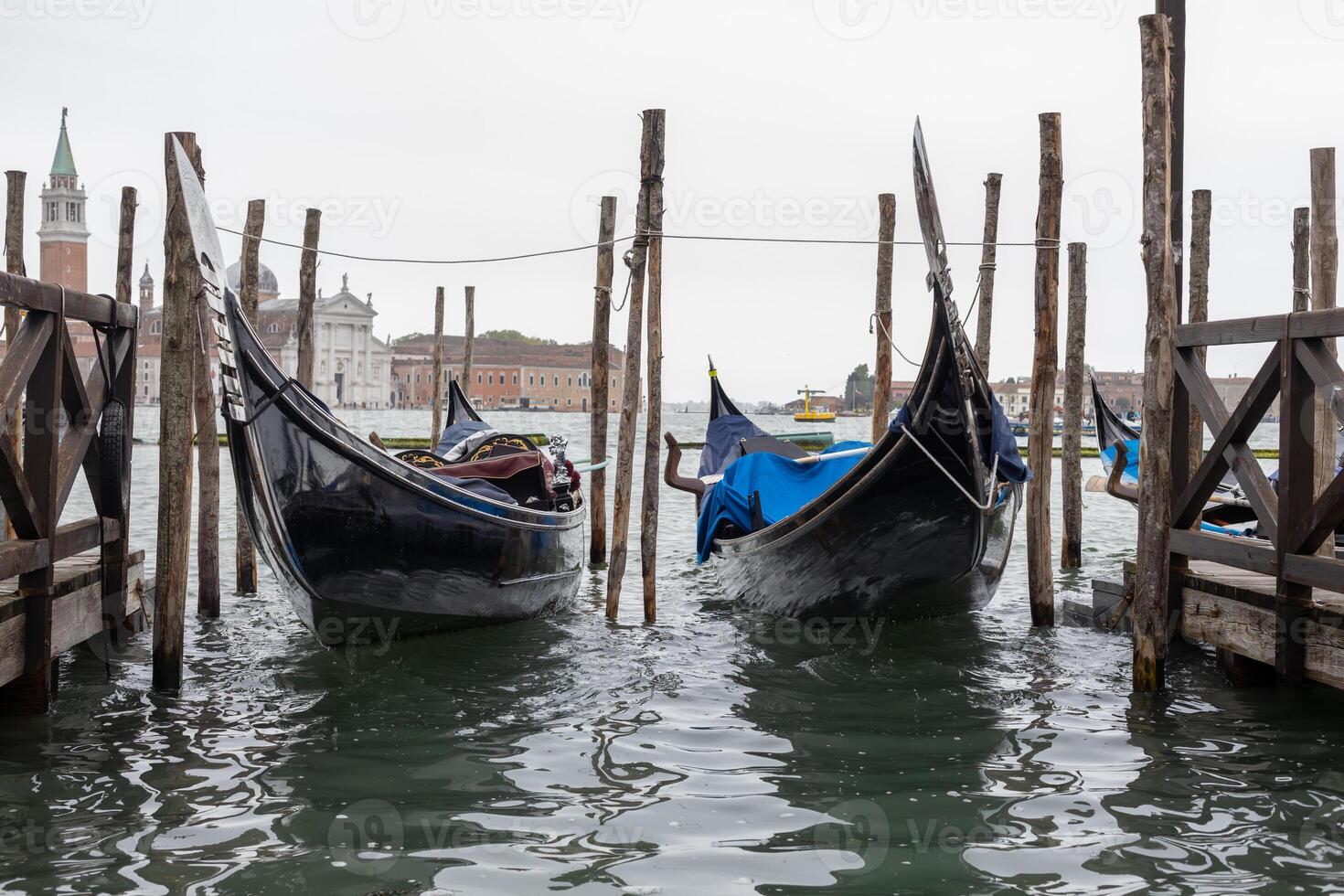 Moored Gondolas in Venetian Canal View photo