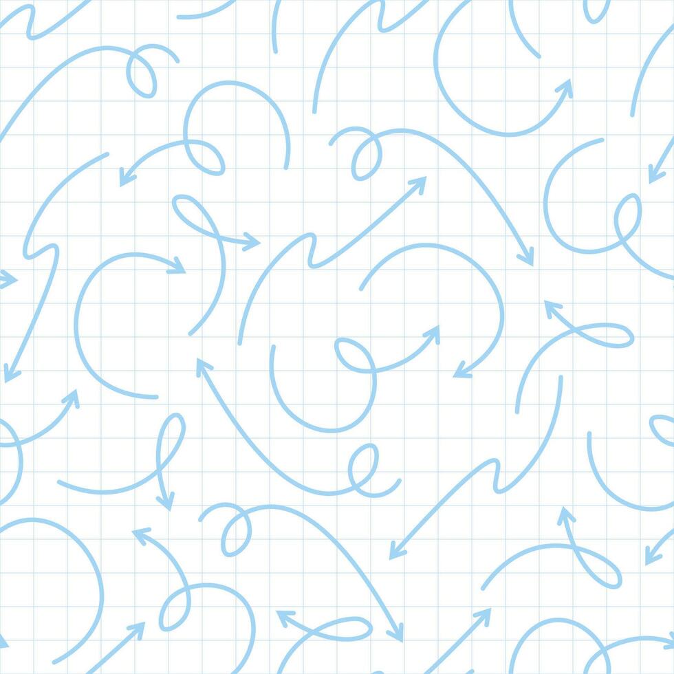 Modern seamless pattern of blue arrows of different shapes on a checkered and white background vector
