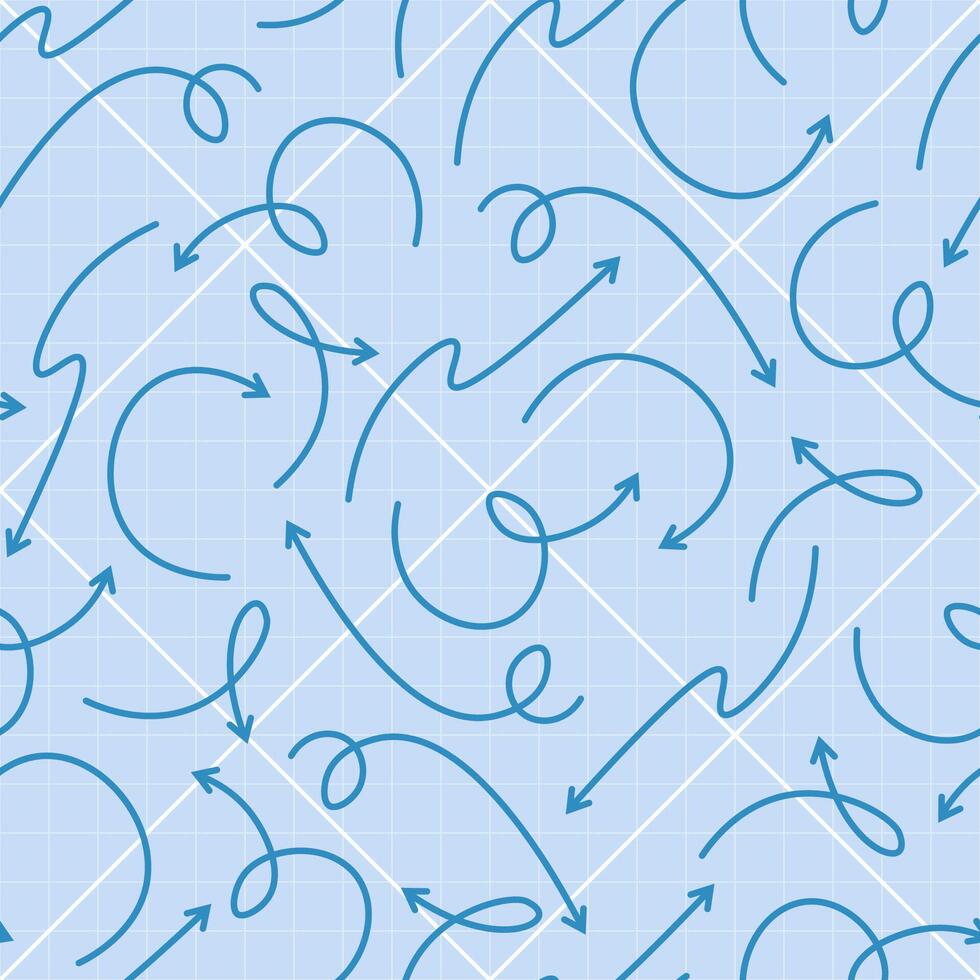 Modern seamless pattern of blue arrows of different shapes on a checkered and blue background vector