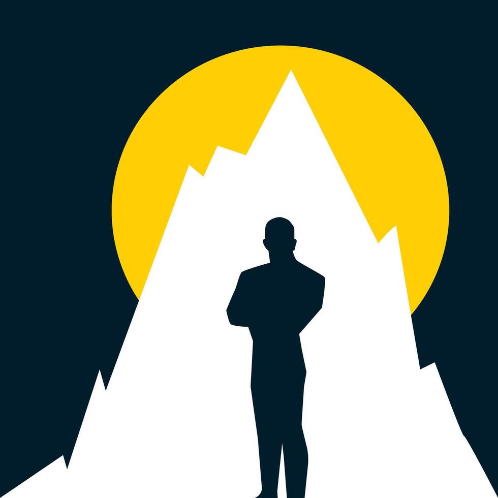 Silhouette of a man against a mountain and sun in honor of Father's Day vector