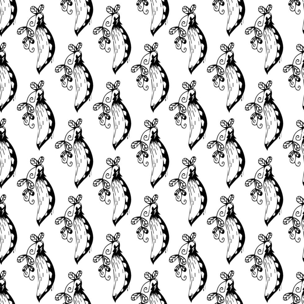Vegetables in doodle style. Peas in a pod. Seamless pattern. vector