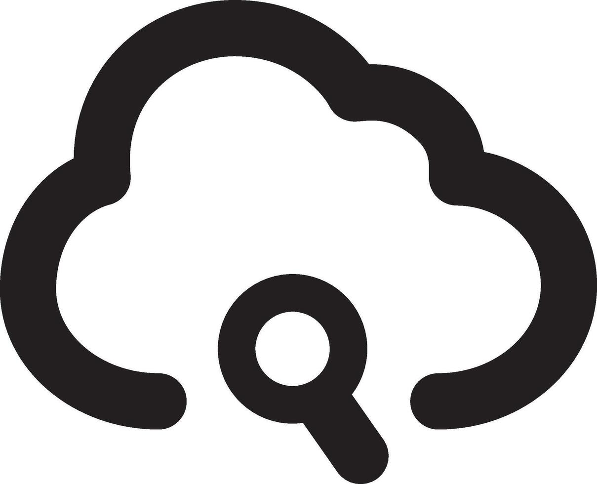 A black and white cloud with a magnifying glass vector