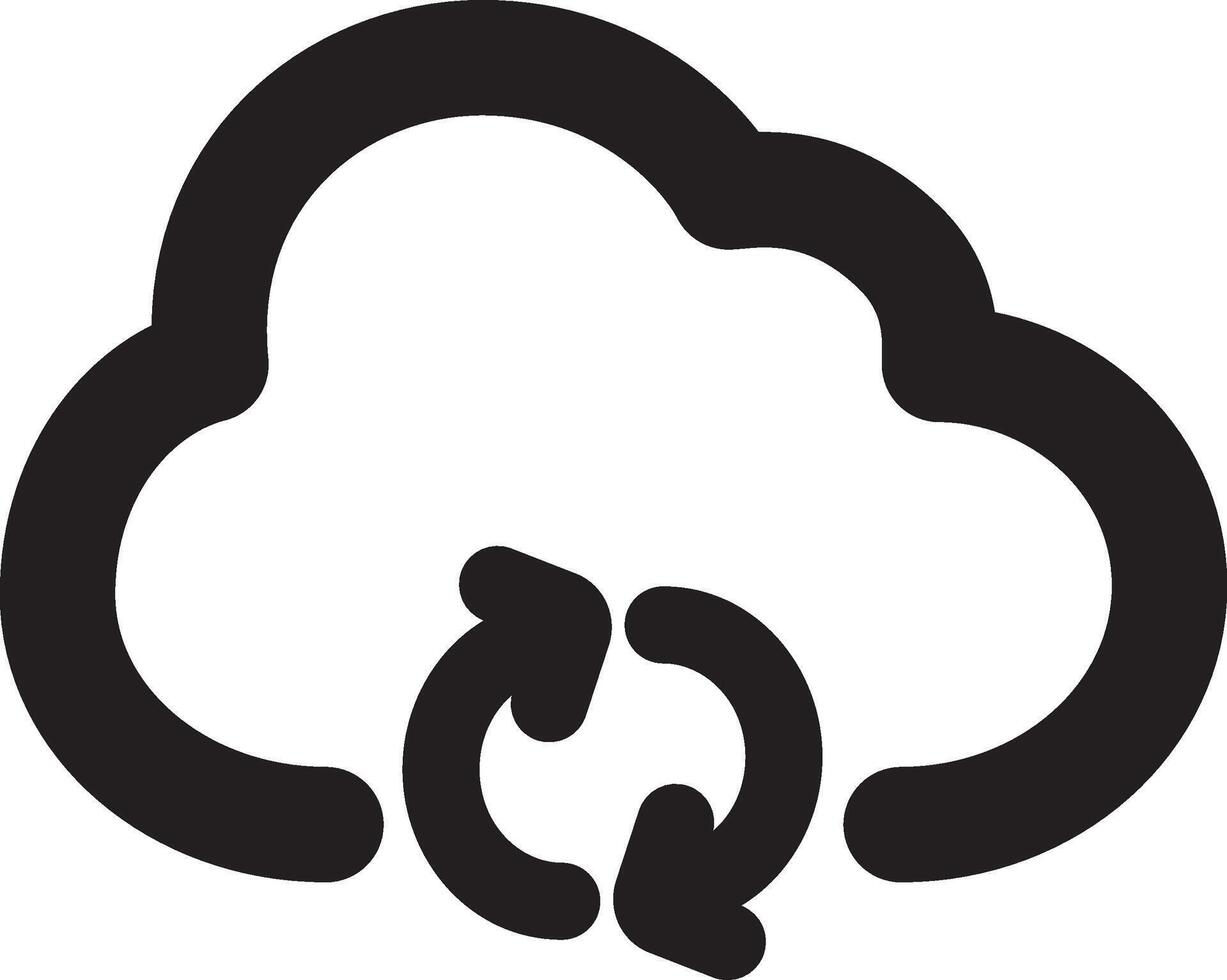 A black and white cloud with a circular arrow vector