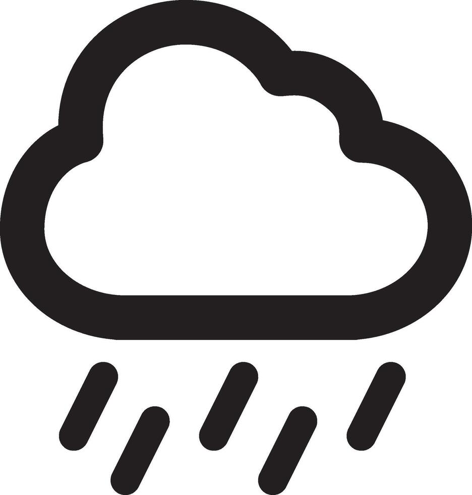 A black and white icon of a cloud with rain vector