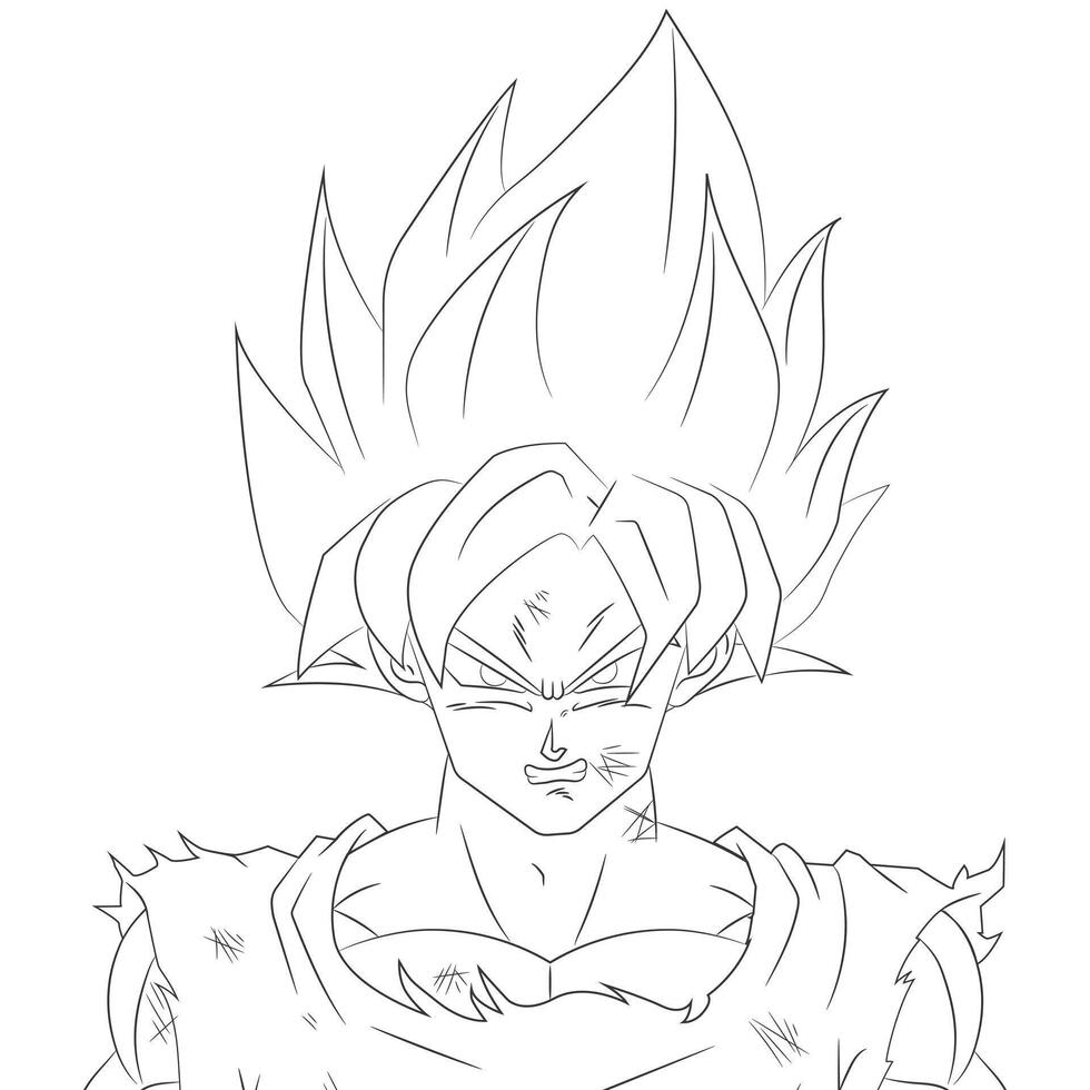Goku ssj Line Art Illustration with Battle Damage vector