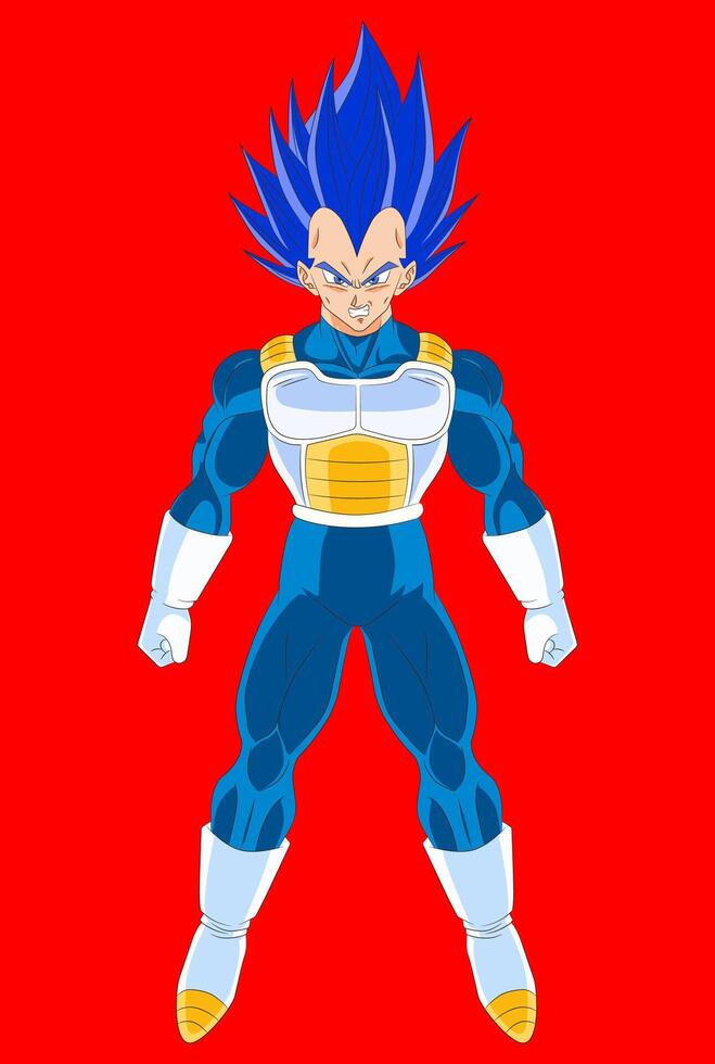 vegeta ssj blue evolution, Dragon Ball character, 2D illustration, editable colors vector