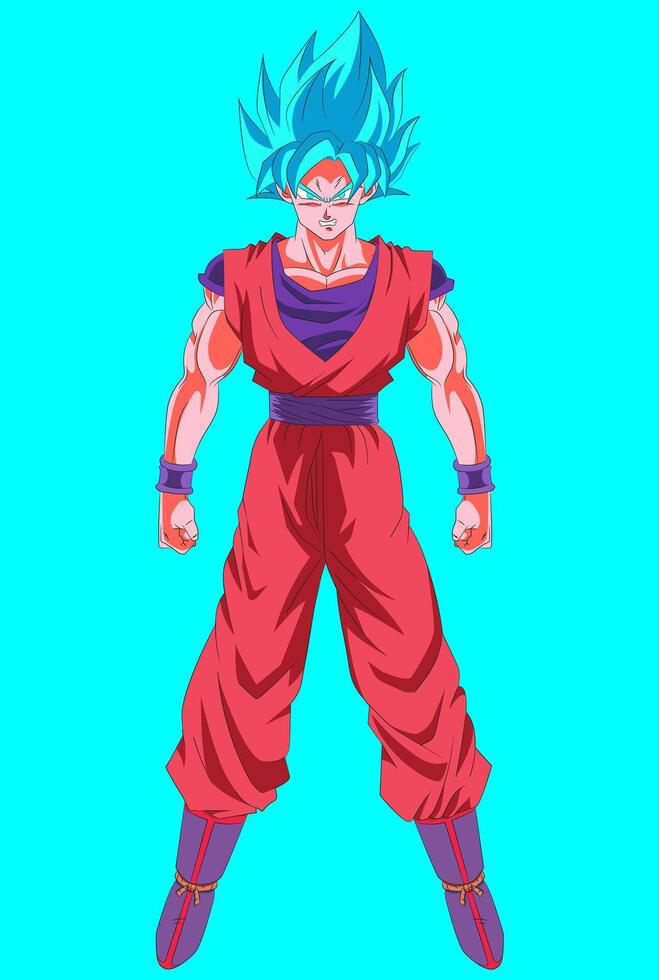 Illustration of Goku Super Saiyan Blue Kaioken with full red and blue suit vector