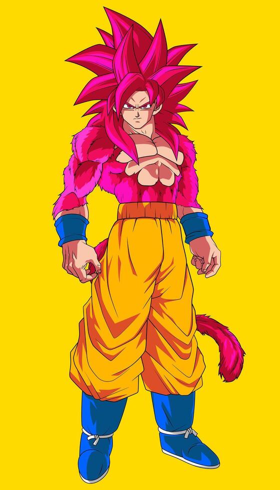 Goku super saiyan 4, Dragon Ball character, 2D illustration, editable colors vector
