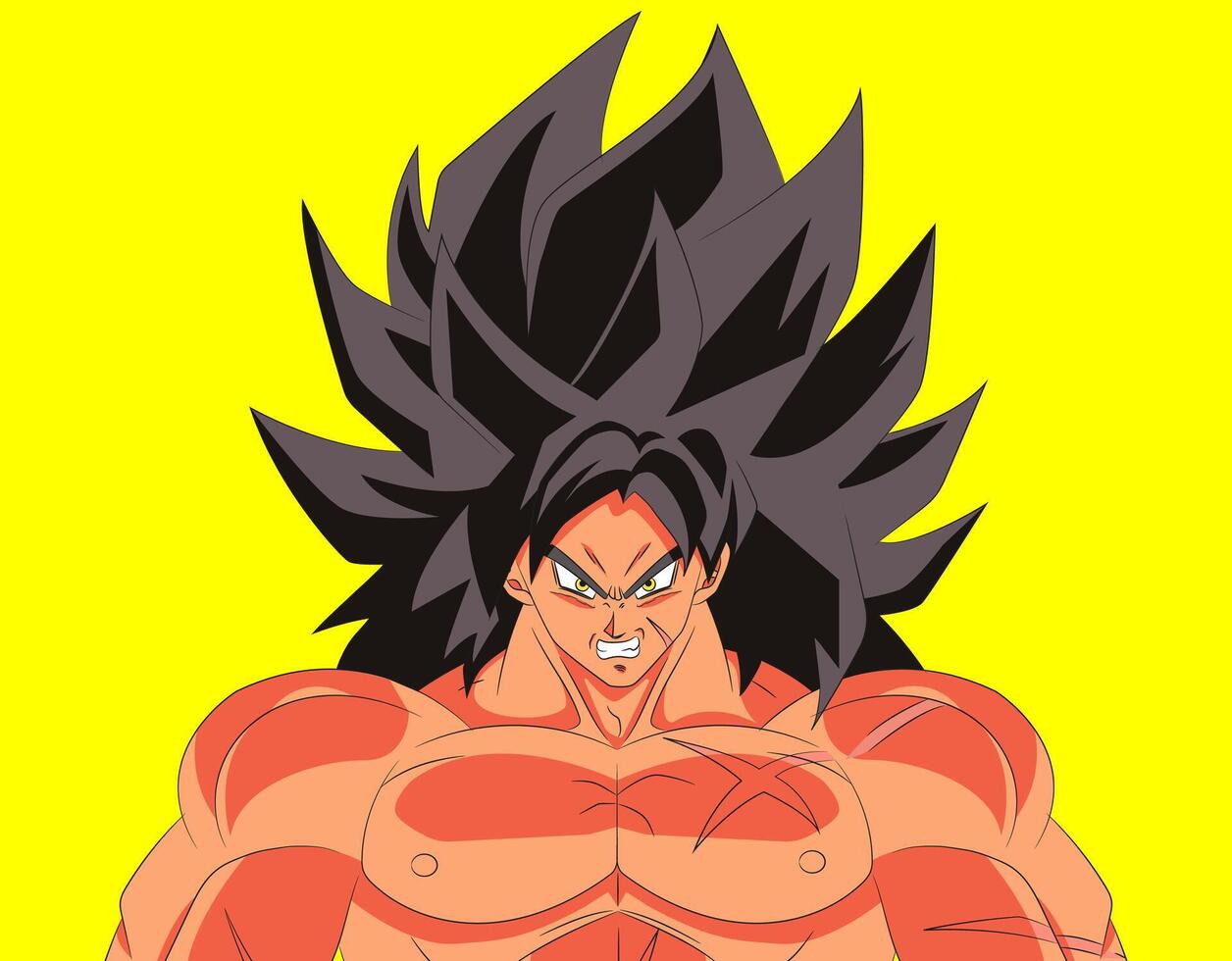 Illustration of Broly Ozaru, a Saiyan warrior, in full color with a yellow background vector
