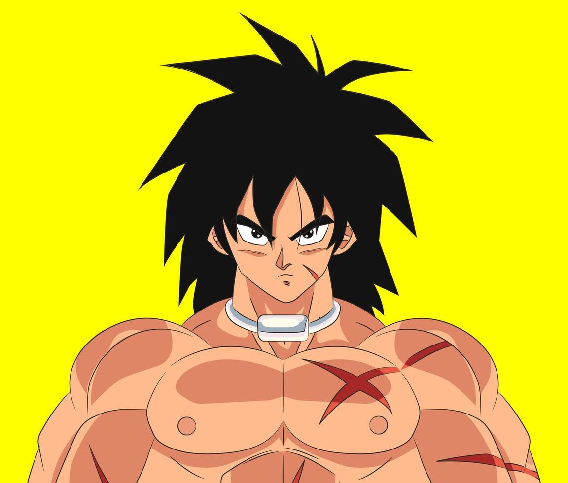 Illustration of Broly, a Saiyan warrior, in full color vector