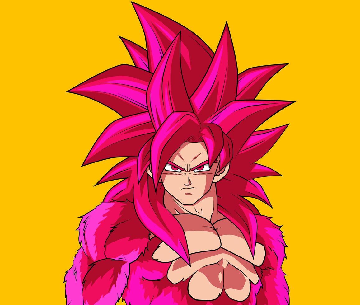 2D illustration of Goku super saiyan 4 from Dragon Ball full color vector