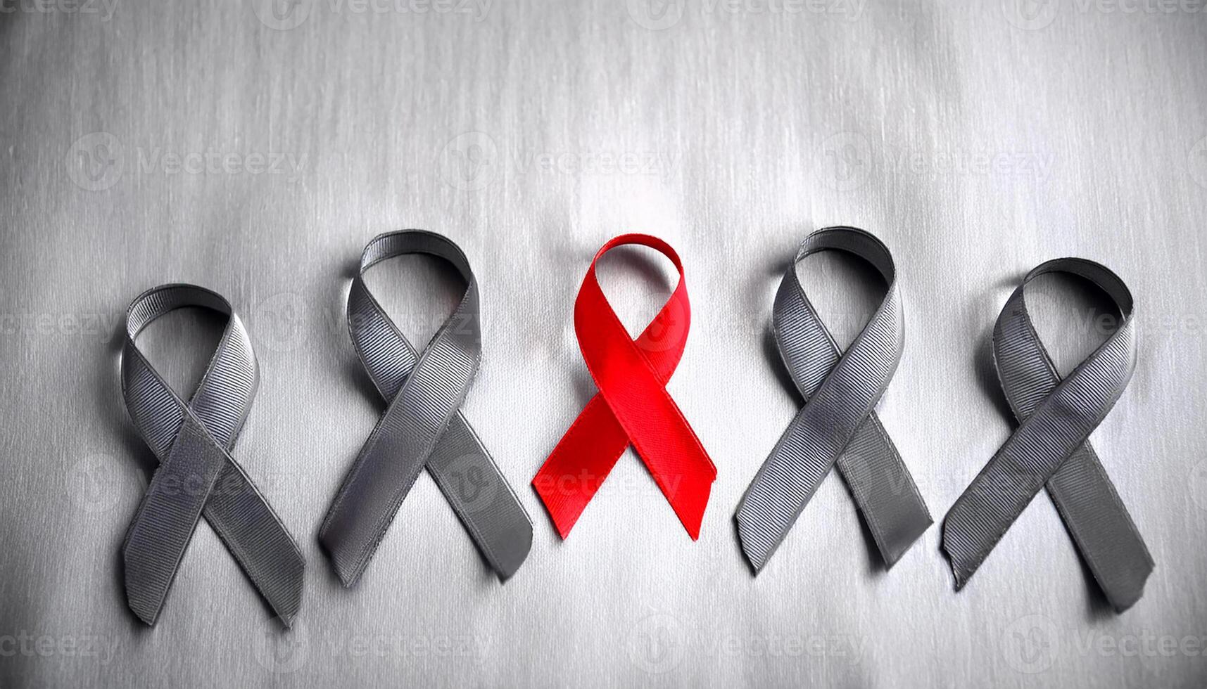 A group of red and gray ribbons are arranged in a row photo