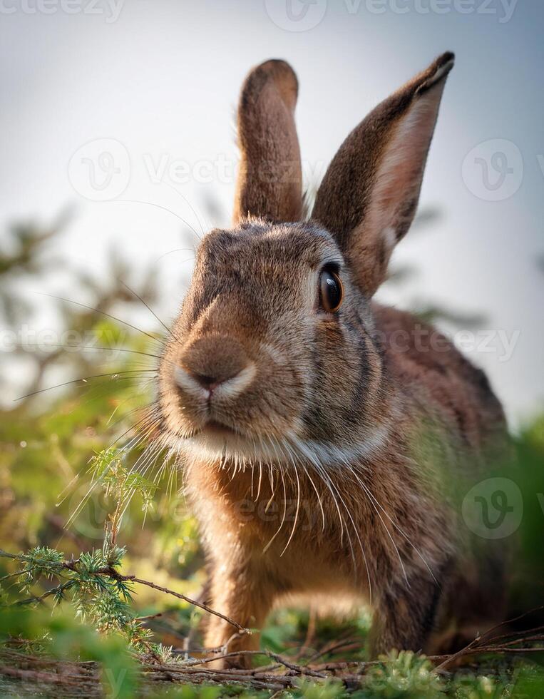 A rabbit is standing in the grass photo