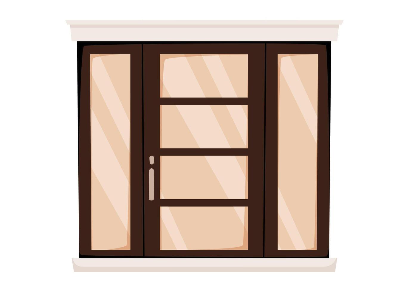 Modern front door with dark wood frame and glass panels. cartoon isolated illustration of contemporary exterior entrance for real estate, architecture, or advertising projects. vector