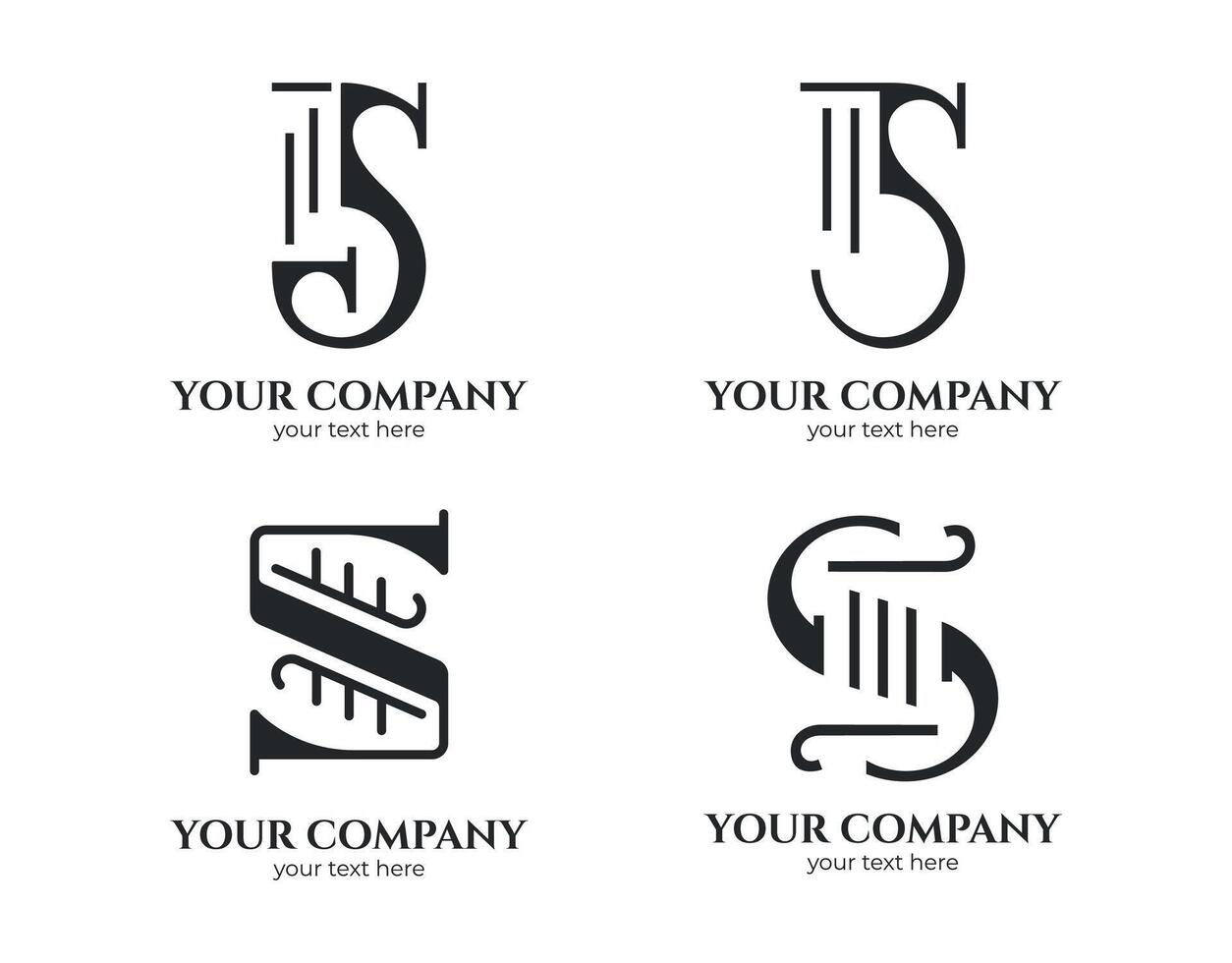 Elegant monogram logo set with letter S in modern minimal style. Perfect for branding, corporate identity, design studios, or luxury product packaging. vector