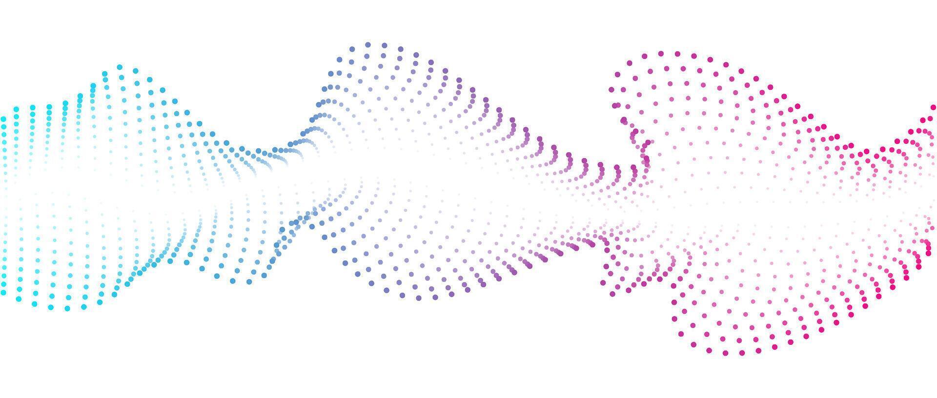 Wave pattern of flowing dots , gradient rainbow color . Nanotechnology concepts , particle flows. Abstract wave for design, banner for music. futuristic illustration vector