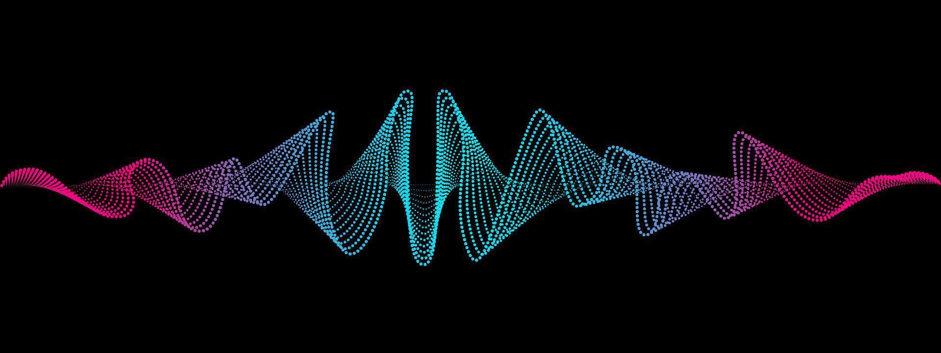 Abstract wavy dots lines of the sound wave. Dynamic pulsating wave. Musical neon concept, symbols of the frequency of digital music. Illustration on a black background vector