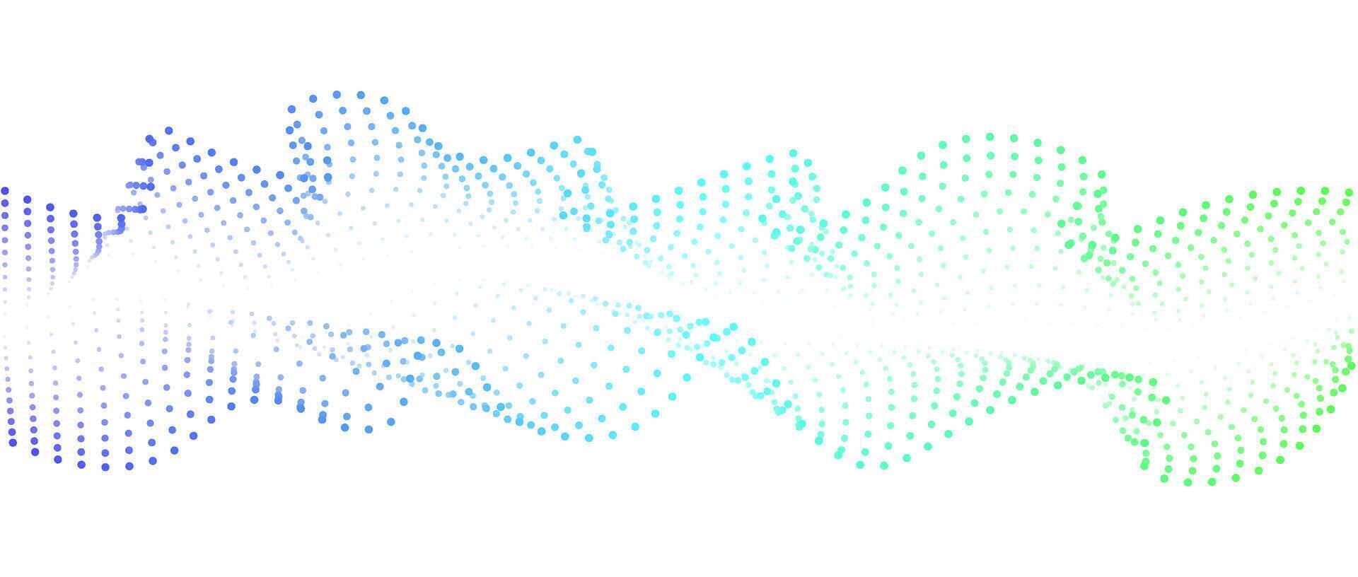 Wave pattern of flowing dots , colorful gradient . Nanotechnology concepts, particle flows. Abstract wave for design, banner for music. futuristic illustration vector