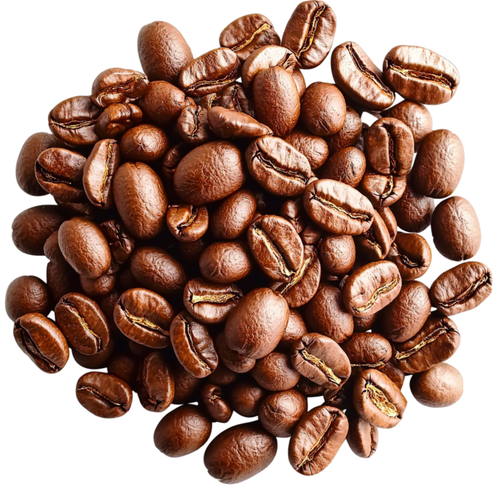 Pile of roasted coffee beans their rich aroma and On Transparent Background png